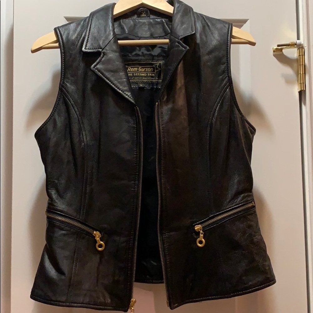 Genuine leather motorcycle vest, size M